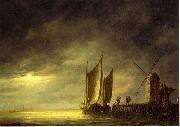 Aelbert Cuyp Fishing boats by moonlight. painting